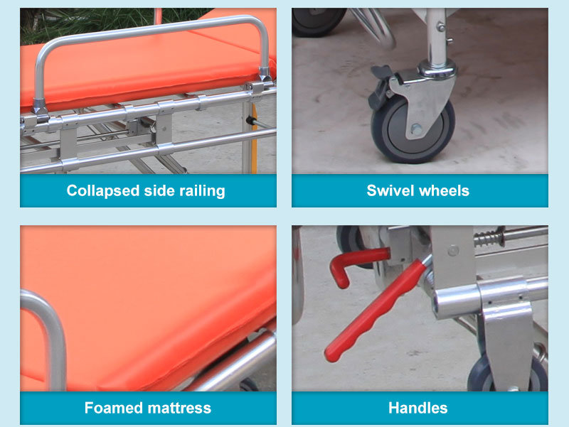 Hospital Folding Stretcher Trolley with Height Adjustable