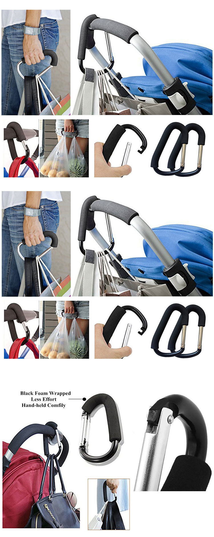 Mommy Hook, Stroller Hook Hanger for Baby Diaper Bags and Shopping Carts