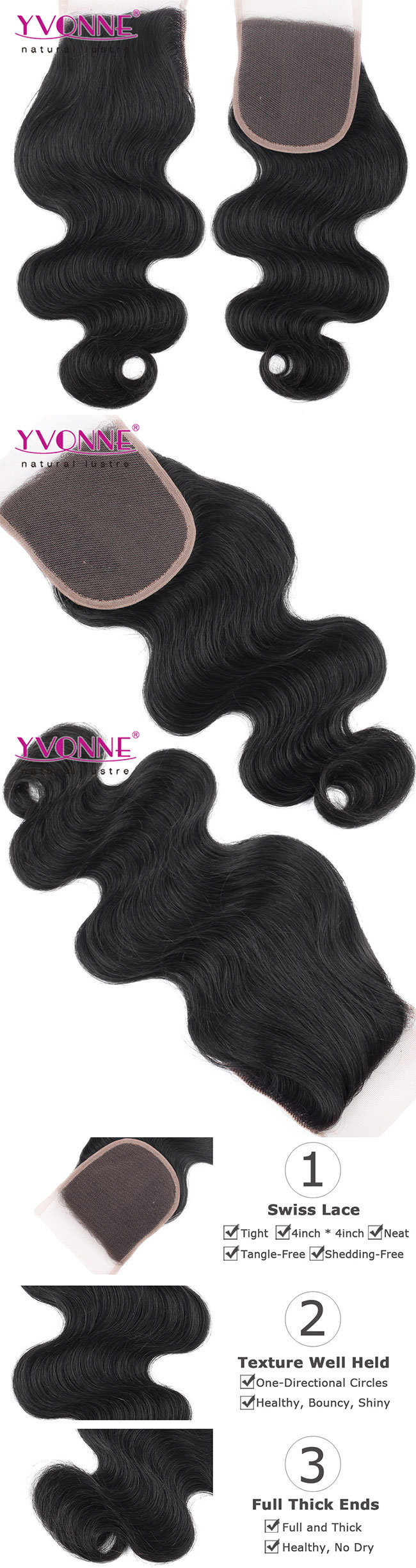 Yvonne Human Hair Closure Free Part Body Wave