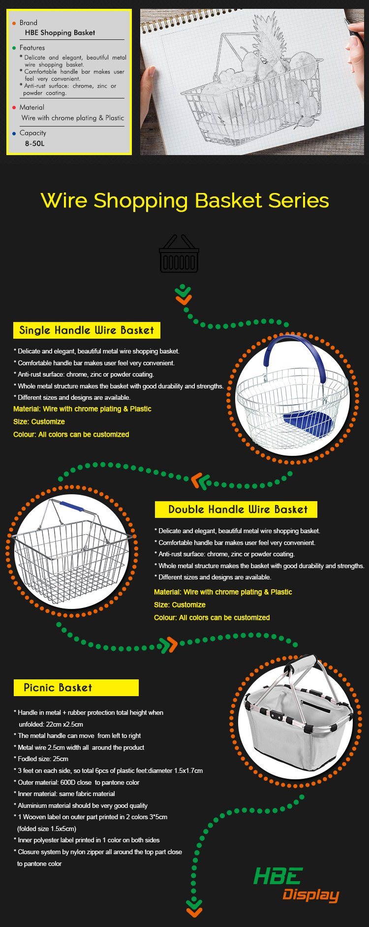 Popular Sell Double Handle Metal Shopping Basket