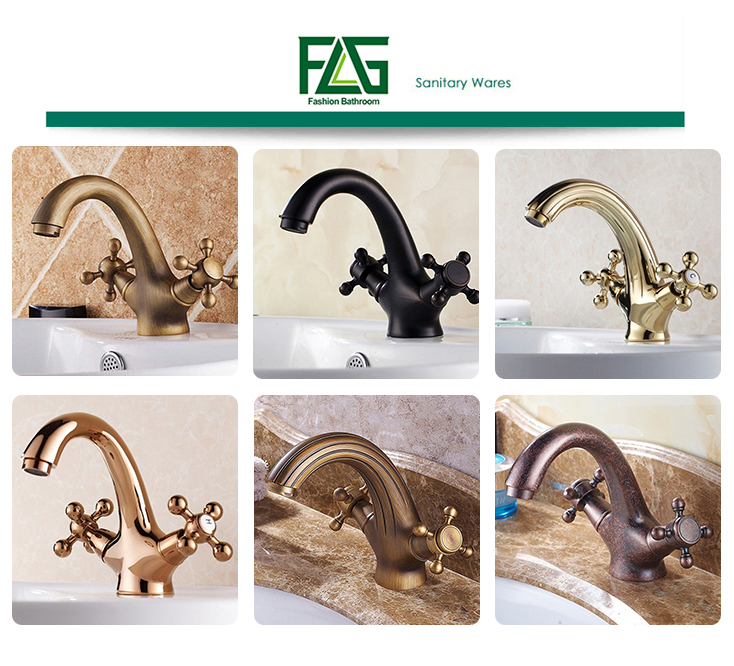 Flg Antique Brass Washroom Double Handle Basin Faucet