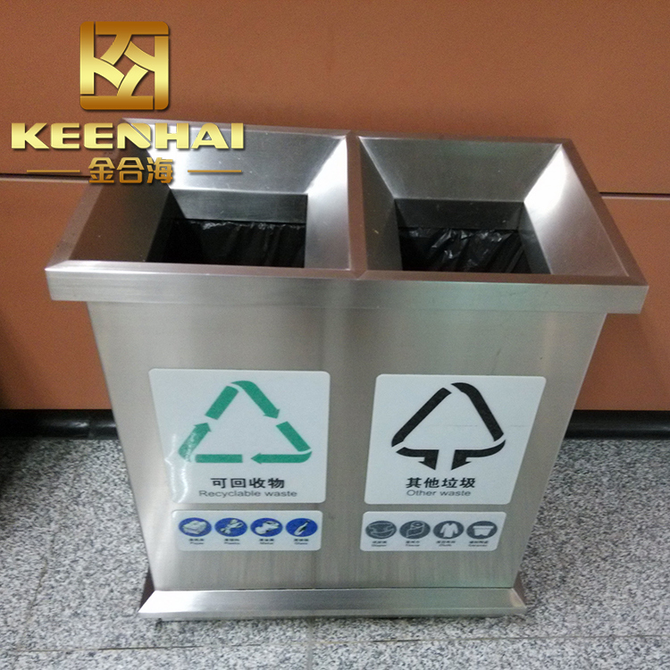 Durable Stainless Steel Trash Bin Public Recycling Waste Bin