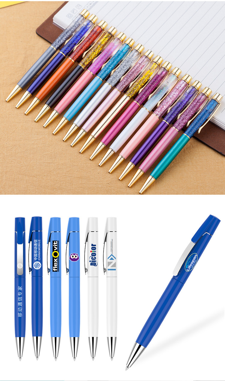 High-Quality Fashionable Elegant Lovely Plastic Metal Custom Logo Printed Brand Aluminum Roller Ball Pen Luxury Promotion Retractable 0.5-0.7mm Ballpoint Pen