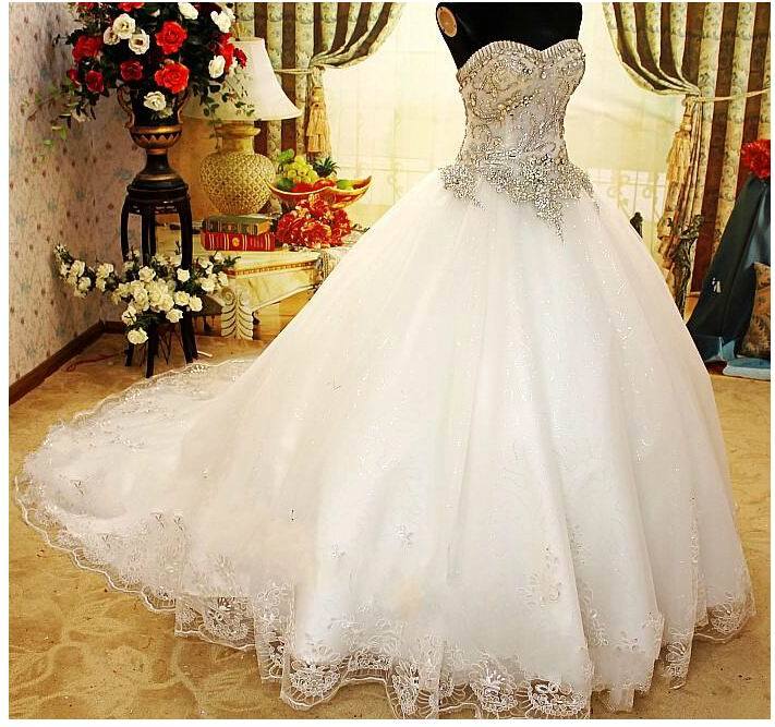 Luxury Strapless Ball Gown Crystal Bridal Wedding Dresses Rfl002