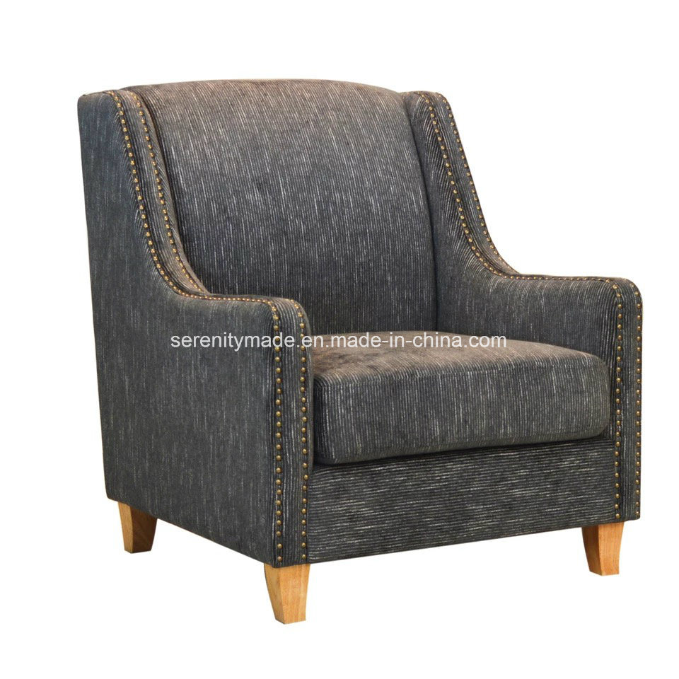 Antique Wooden Frame Living Room Lounge Nailhead Trim Fabric Upholstered Armrest Sofa Chair