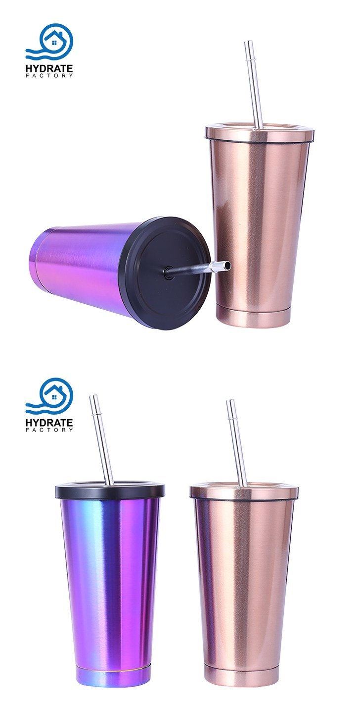 New 450ml Vacuum Stainless Steel Outdoor Coffee Cup with Straw