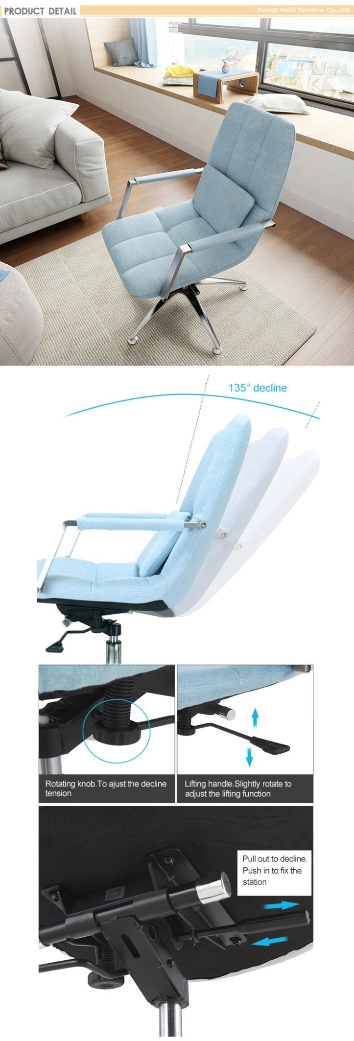 Metal Base Height Fabric Recliner Relax Lounge Chair