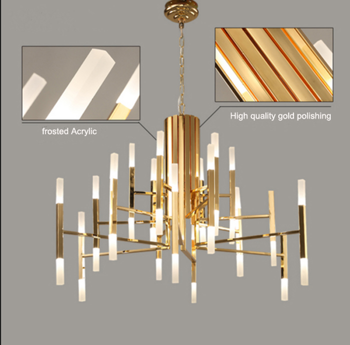 Contemporary Gold Glossy Indoor LED Pendant Lights Lamp Lighting Chandelier in 24-Lights, 24W, 3000k, for Living Room