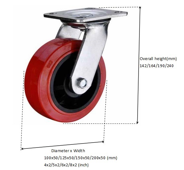 Factory Price 6 Inch Swivel High Quality Red PU Caster