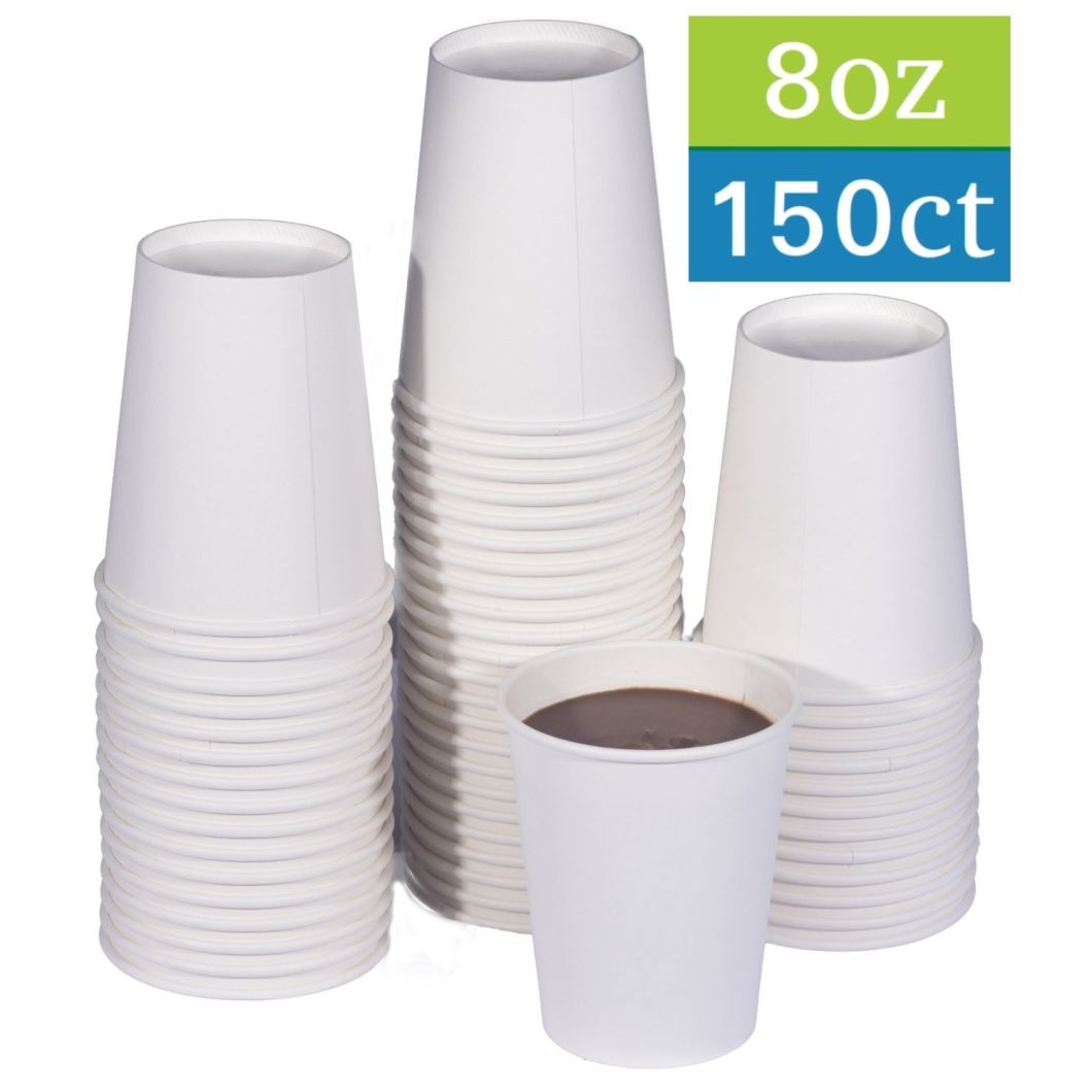 8 Oz White Paper Cups Great for Coffee, Tea, Hot Cocoa