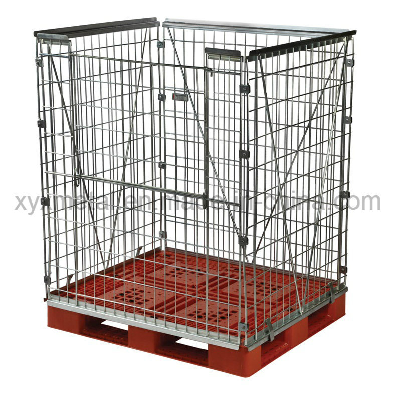 Warehouse Storage Container Collapsible Steel Wire Mesh Cage for Pallet