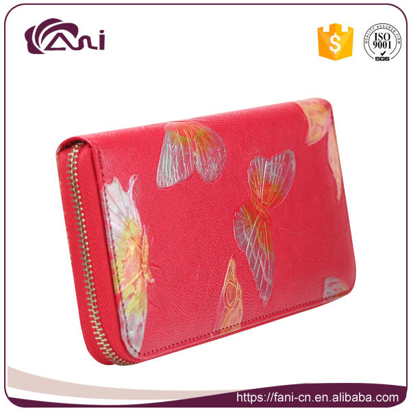 Fani PU Leather Coin Purse, Leather Lady Wallet Butterfly Printed, Zip Wallet