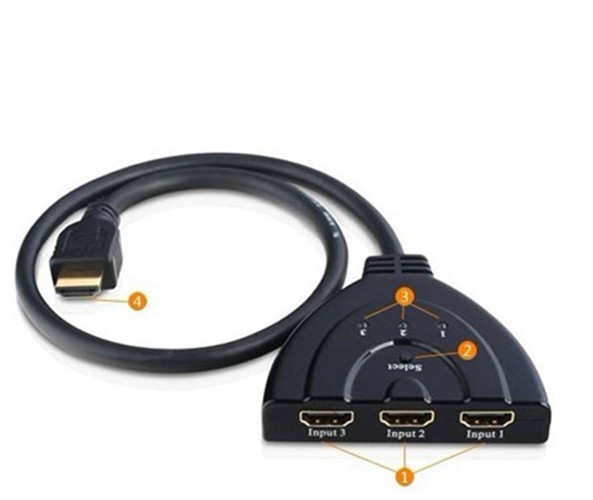 3 Port 3X1 HDMI Switch with 55cm Hub Support 3D