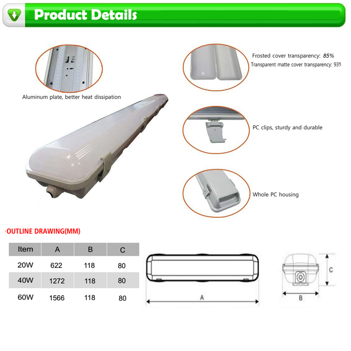 Clear Cover 60cm 20W Tri-Proof Linear LED Lamp