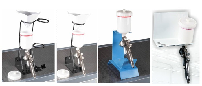 Dual Gravity Feed Spray Gun Holder with Paper Paints Strainer Holder