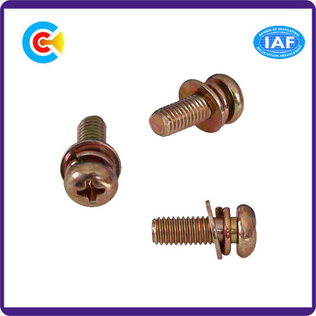 DIN/ANSI/BS/JIS Carbon-Steel/Stainless-Steel Spring Washer Combo Pan Head Screws