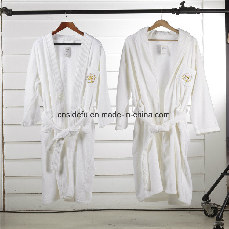 Good Quality Velvet Velour Terry Hotel Bathrobe with Embroidered Logo