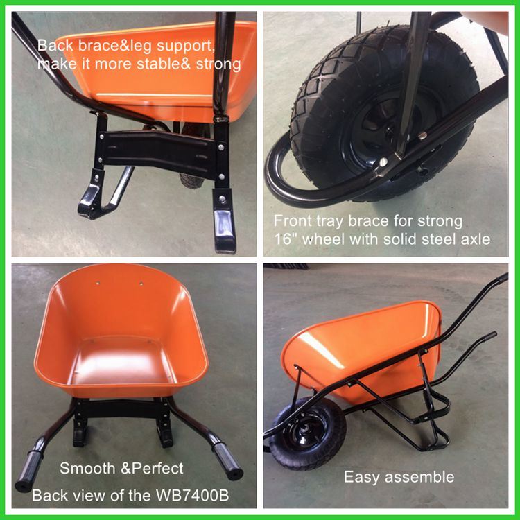 Wb7400b 5cbf Tray with Pneumatic Wheel South America Wheelbarrow