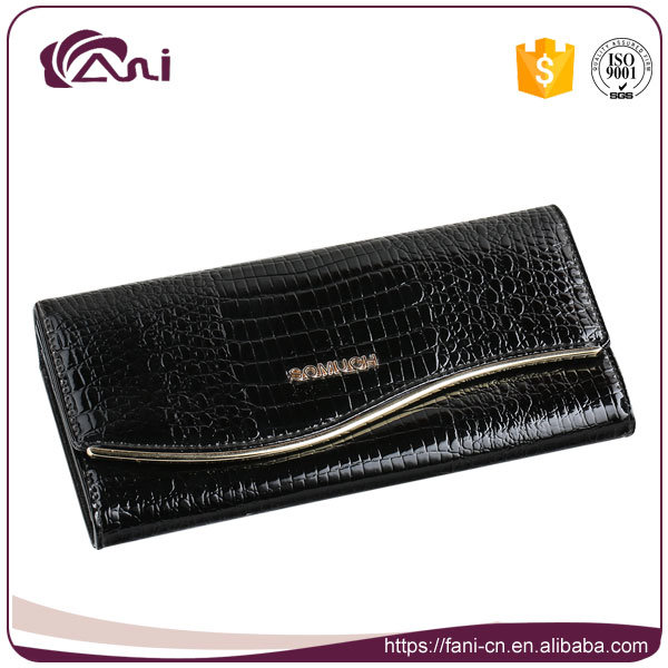 Black Crocodile Grain Metal Frame Clutch Wallet, Woman Genuine Leather Wallet High Quality