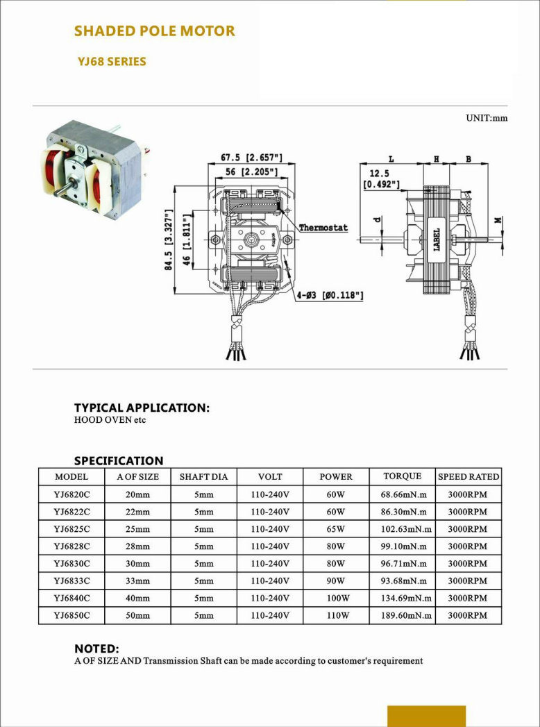 230V Refrigeration Part Induction Stable Performance Electric Motor for Car