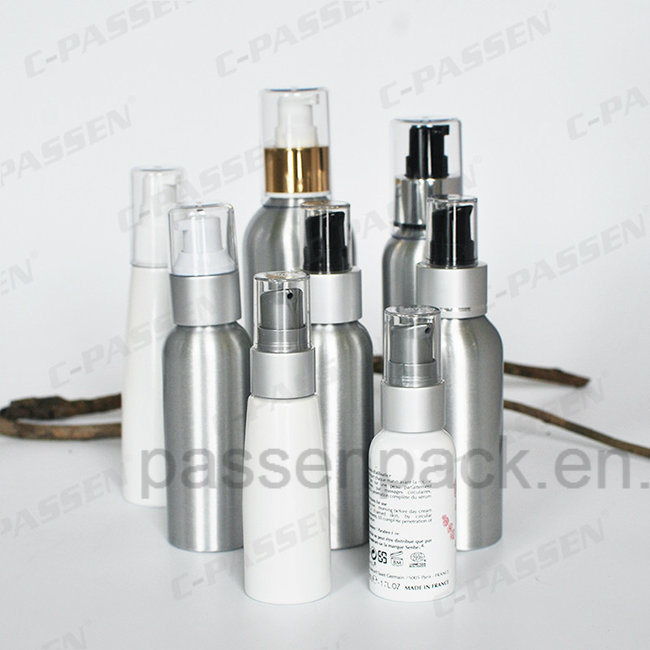Silver Cosmetic Cream Packaging Bottle with Luxury Lotion Dispenser (PPC-ACB-056)