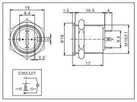 16mm 1no Resetable Flat Ring Illuminated IP65 Ik08 Push Button Switch