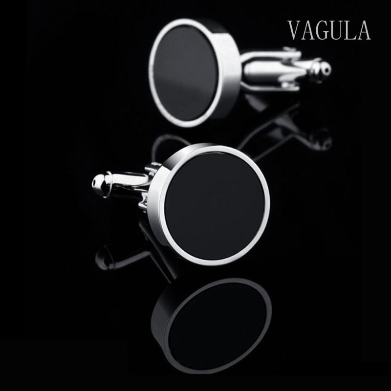 VAGULA Round Black Agate Cuff Links 10122