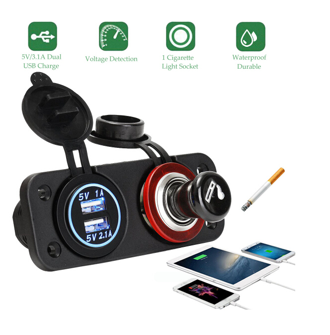 12V 24V Car Cigarette Lighter Socket USB Charger Power Adaptor