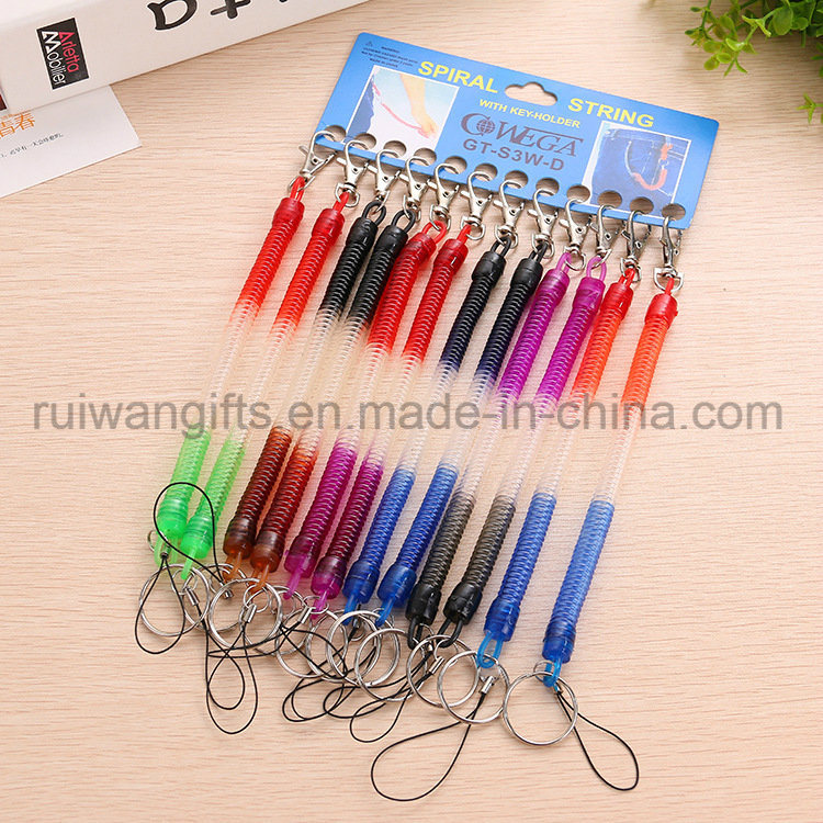 Promotion Plastic Bungee Cord Coil Keychain, Retractable Keychain, Spring Key Tag