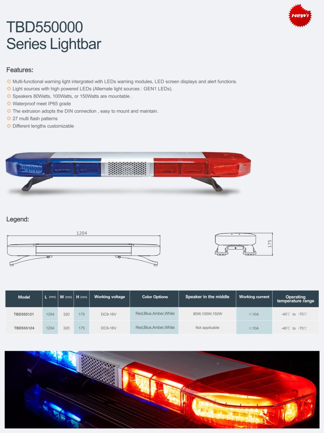 Senken IP65 1204mm 80/100/150W 4-Colors 27-Patterns Speaker Full-Size Vehicle Lightbar