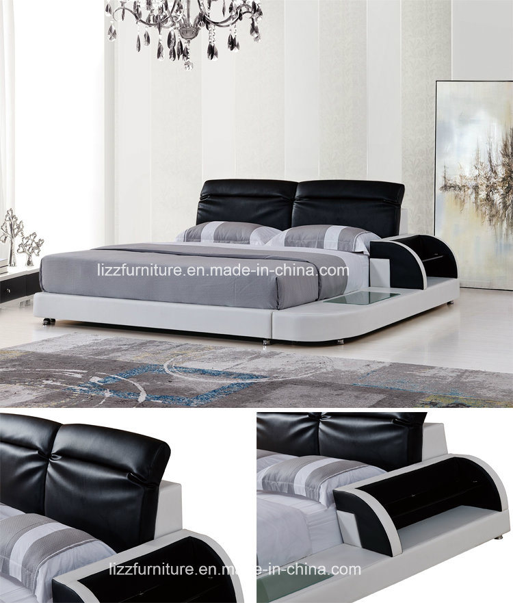 Adjustable Headboard Modern Leather Storage Bed with LED