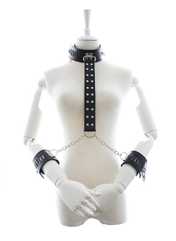 Adult Fantasy PU Leather Handcuffs Neckcuffs Sex Toy Lingerie Restraints
