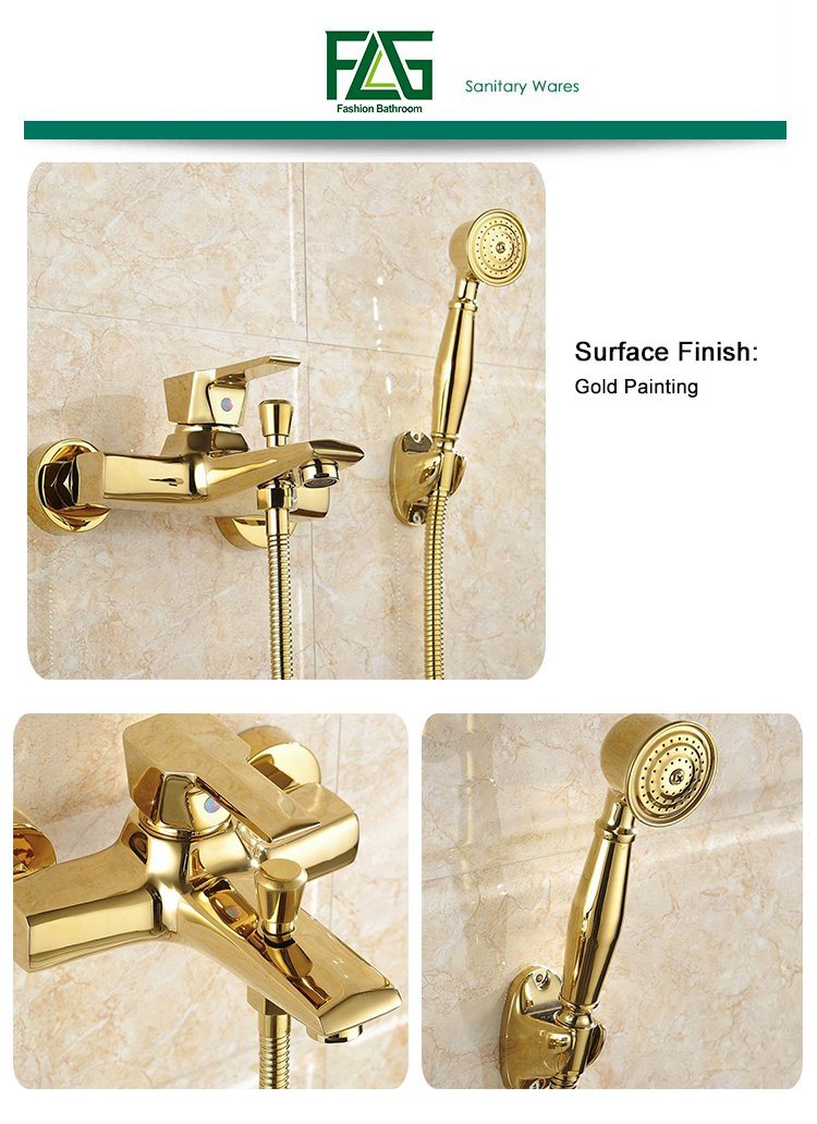 FLG Gold Plated Bathtub Faucet with Hand Shower Set