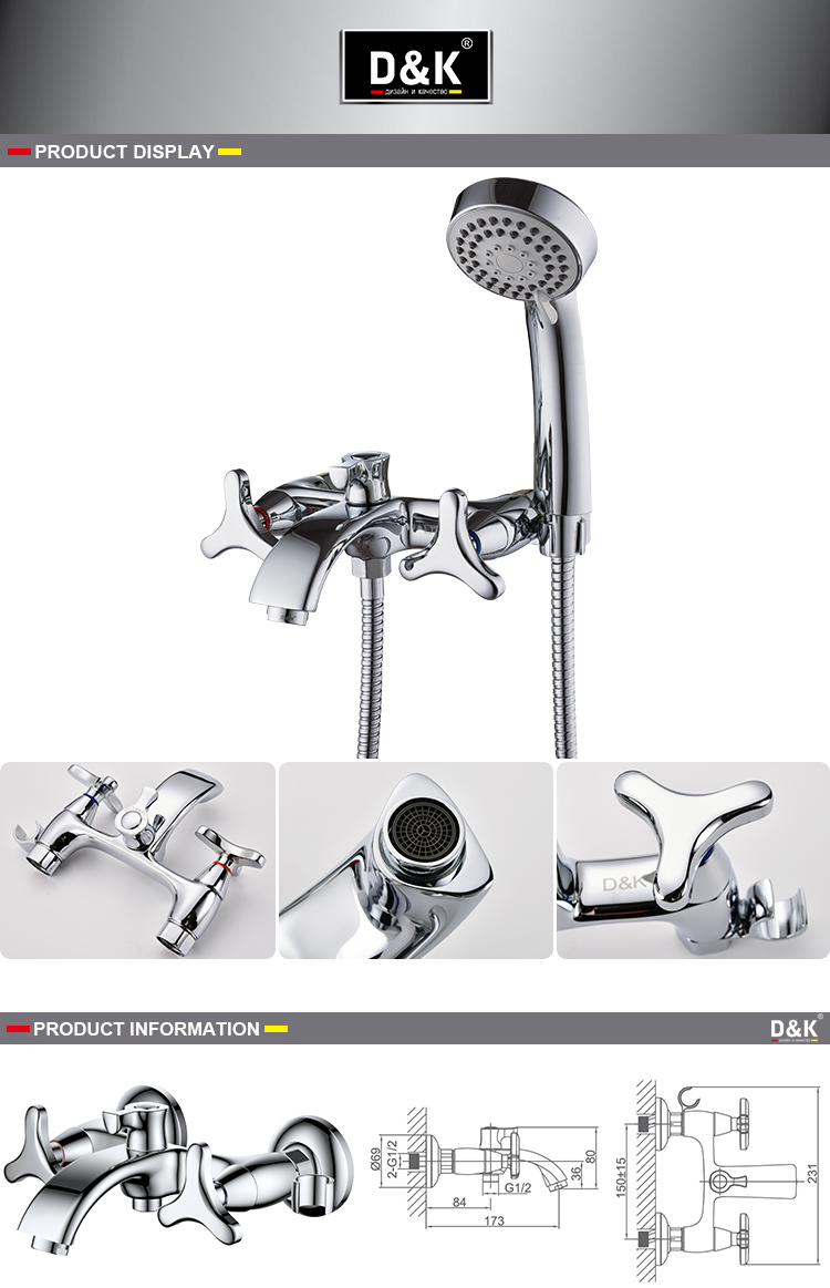 China Factory High Quality Brass Chrome Plated Dual Handle Shower Bathtub Mixer Tap
