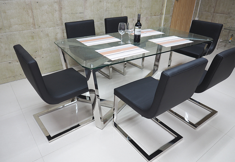 Stainless Steel Frame Tempering Glass Dining Table