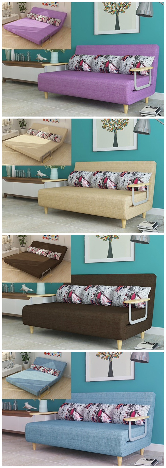 Multi-Functional Sectional Cool Wooden Sofa Folding Bed (197*80CM)