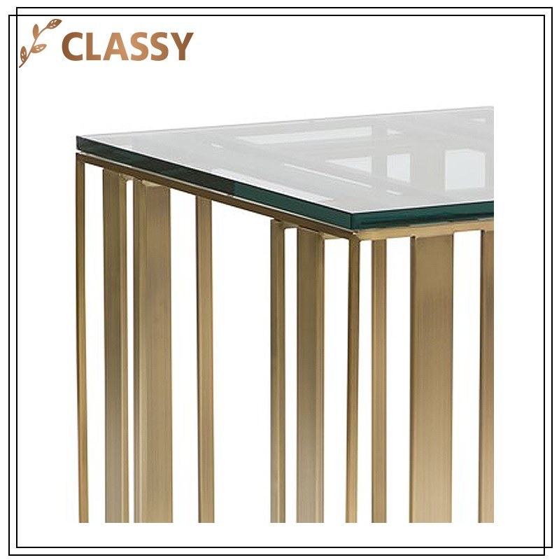 Transparent Glass Top Linetype Stainless Steel Frame Coffee Table