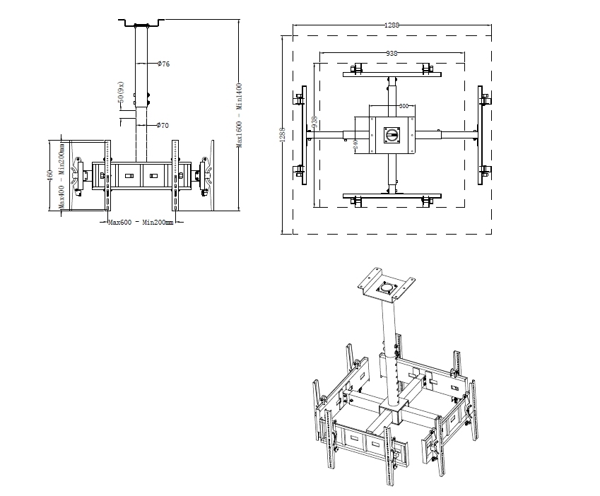 Ceiling Mount Menuboard 4-Screen (CM 004)