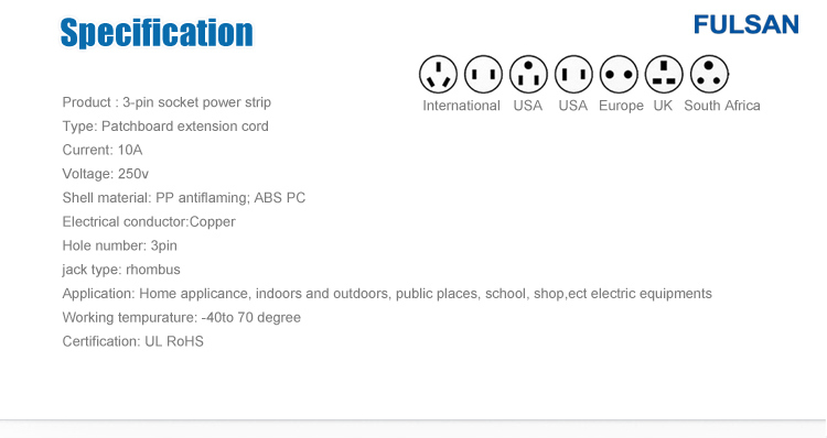 High Quality 2 Gangs Removable Extension Power Strip 6FT 1.83m