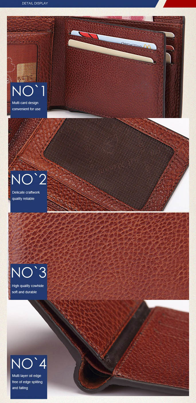 Fashion Genuine Brown Cowhide Leather Men's Card Purse Short Wallets