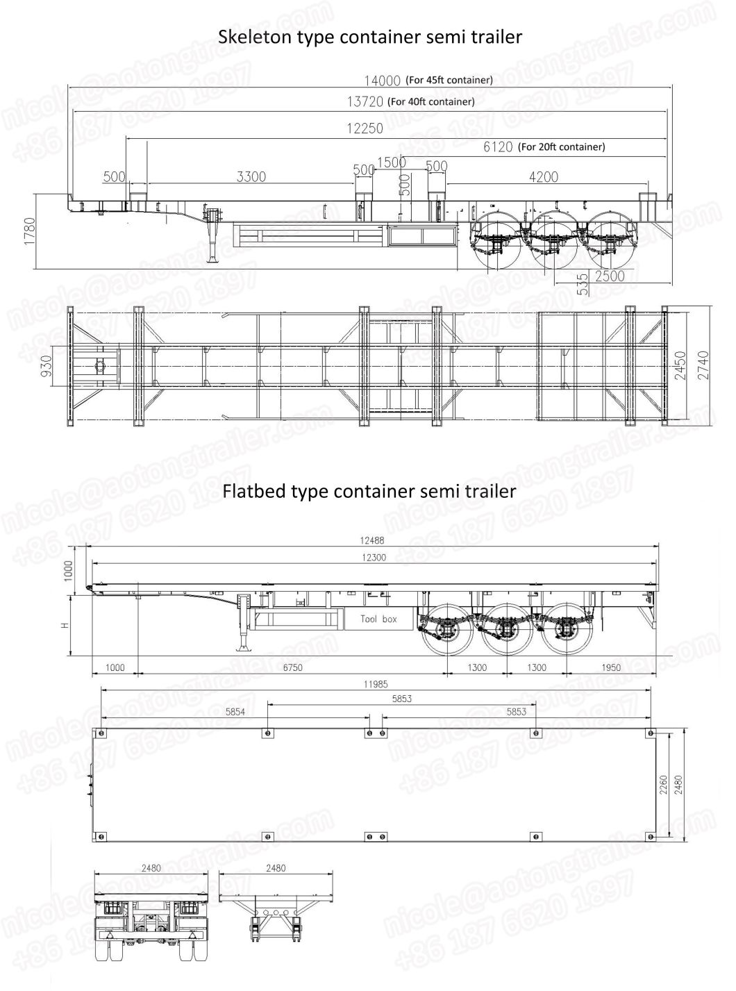 50t Capacity Tri-Axles Container Semi Trailer with Free Parts