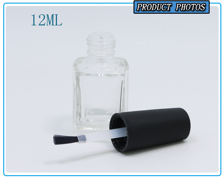 12ml Empty Nail Varnish Glass Bottle with Black & White Plastic Cap and Brush