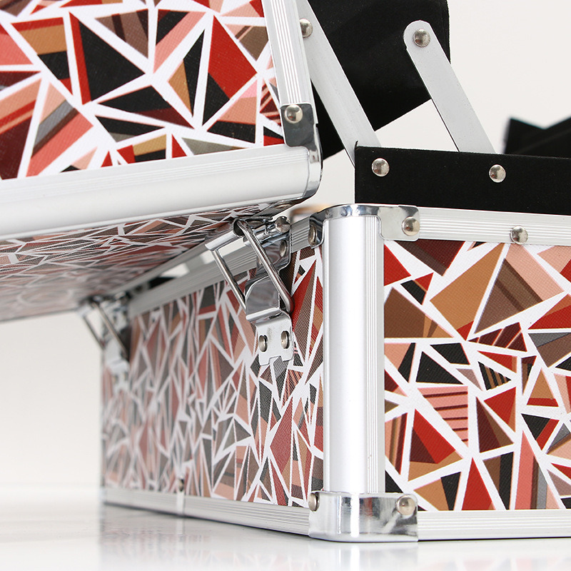 Aluminum Jewelry Box Multi-Function Three Layer Folding Makeup Case