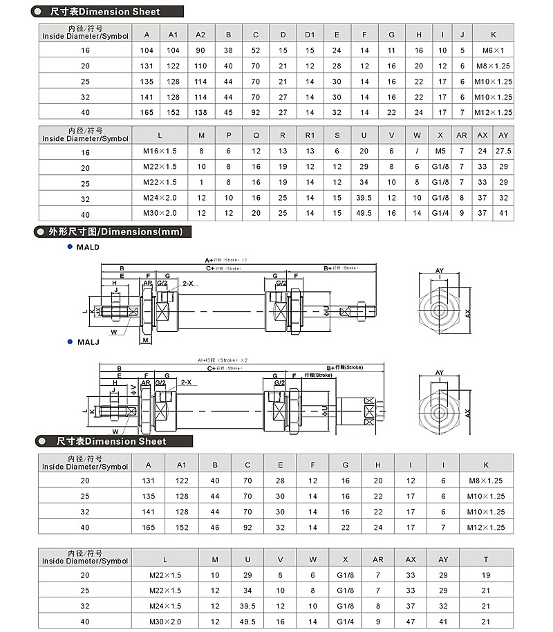 Mal Aluminium Alloy Mini Pneumatic Cylinders Bore32