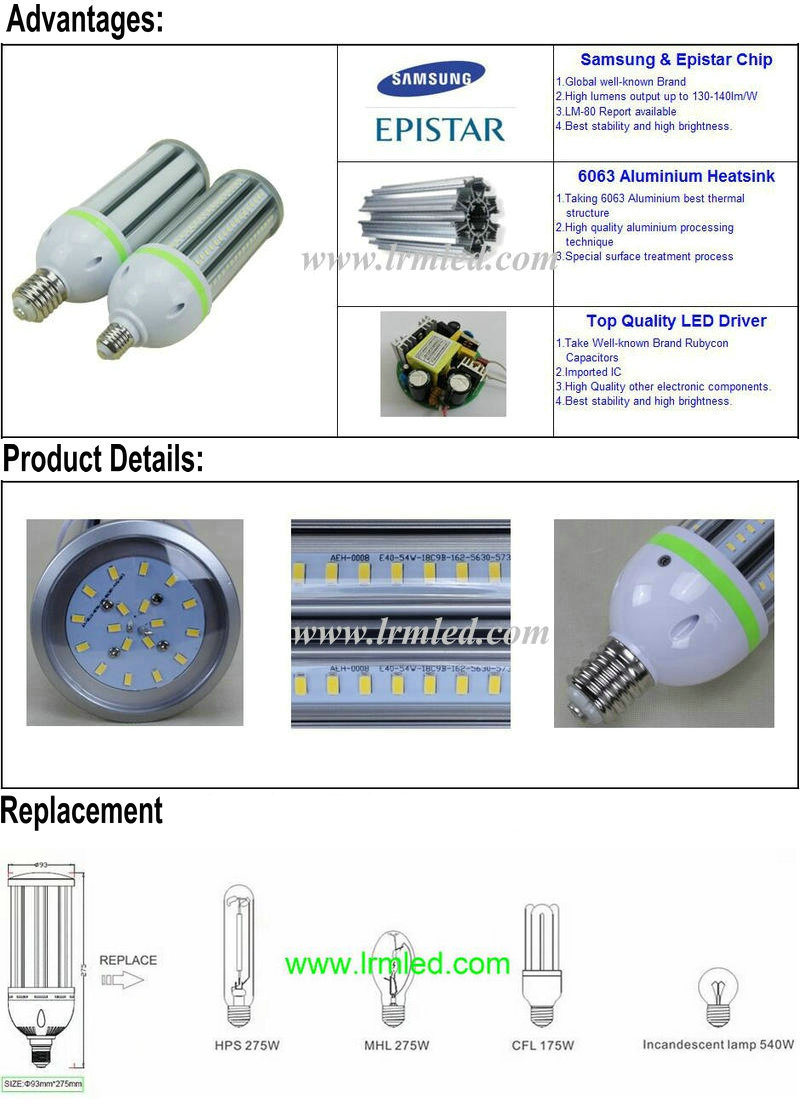 LED Post Top Garden Lamp 54W LED Corn Light