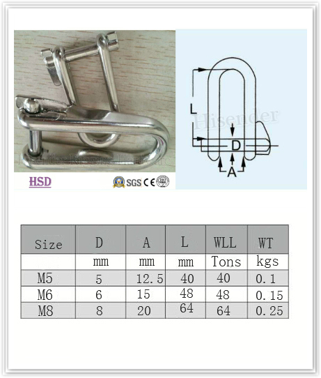 Marine Hardware AISI 316 Key Pin Shackle with Factory Certificate