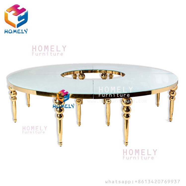 Mirror Glass Round Half Moon Wedding Stainless Steel Dining Table