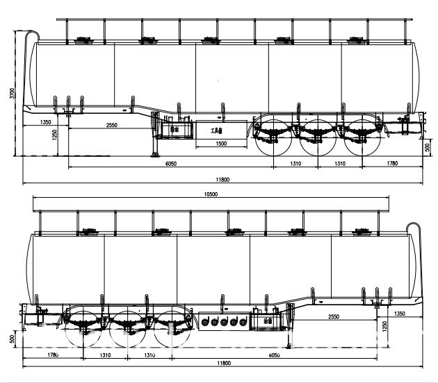 45-50cbm 3 Axle Stainless Steel Fuel Tank Trailer Fuwa Axle