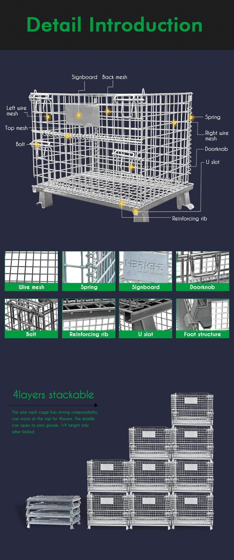 Folding Metal Wire Mesh Cage Metal Bin Storage Container