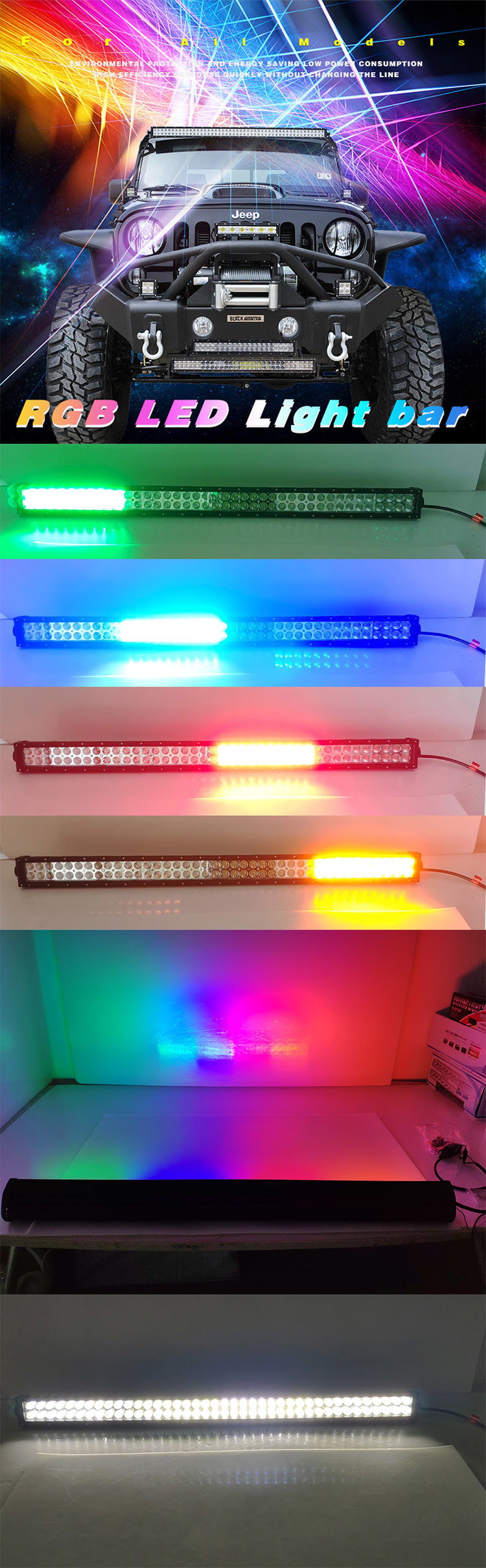 Remote Control Strobe Warning Multi-Color Offroad Used Police Emergency RGB LED Light Bar